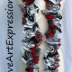 Creative Art Expressions Hand Knitted Red White & Gray Ruffle Scarf