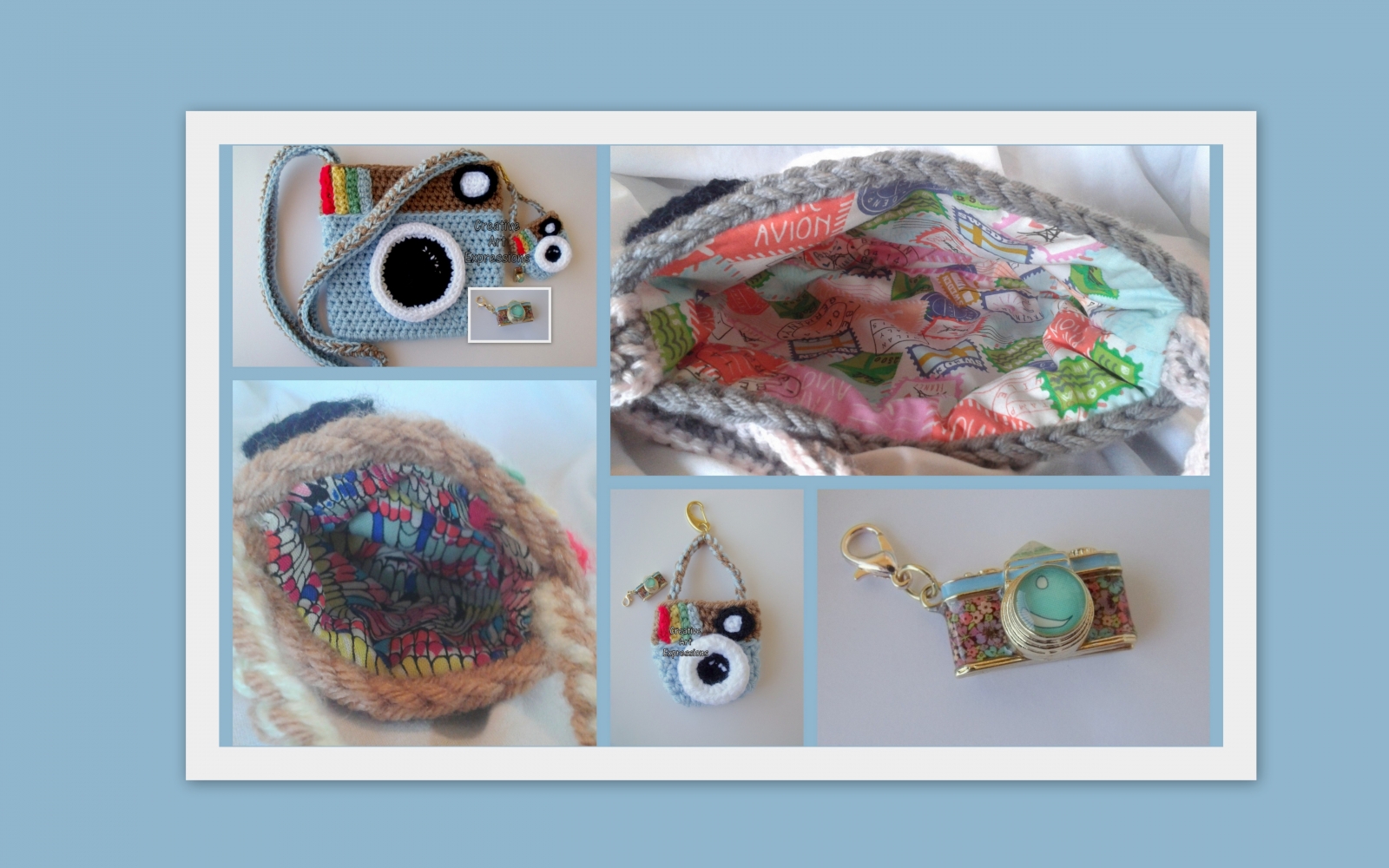 Light Blue Camera Purse, Key Chain & Camera Charm