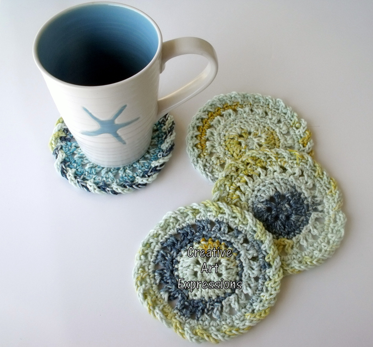 Blue Yellow White Cotton Round Coasters 