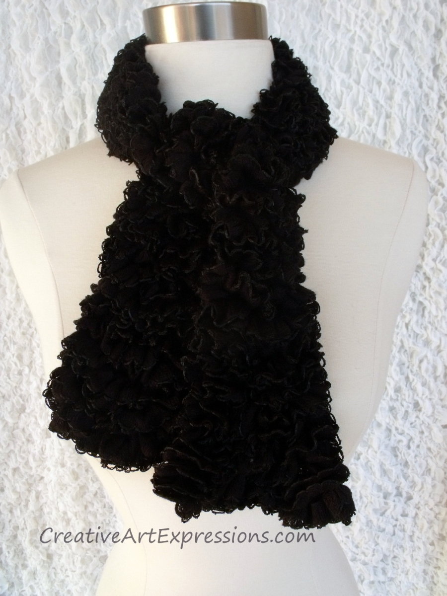 Creative Art Expressions Hand Knitted Black Ribbon Scarf