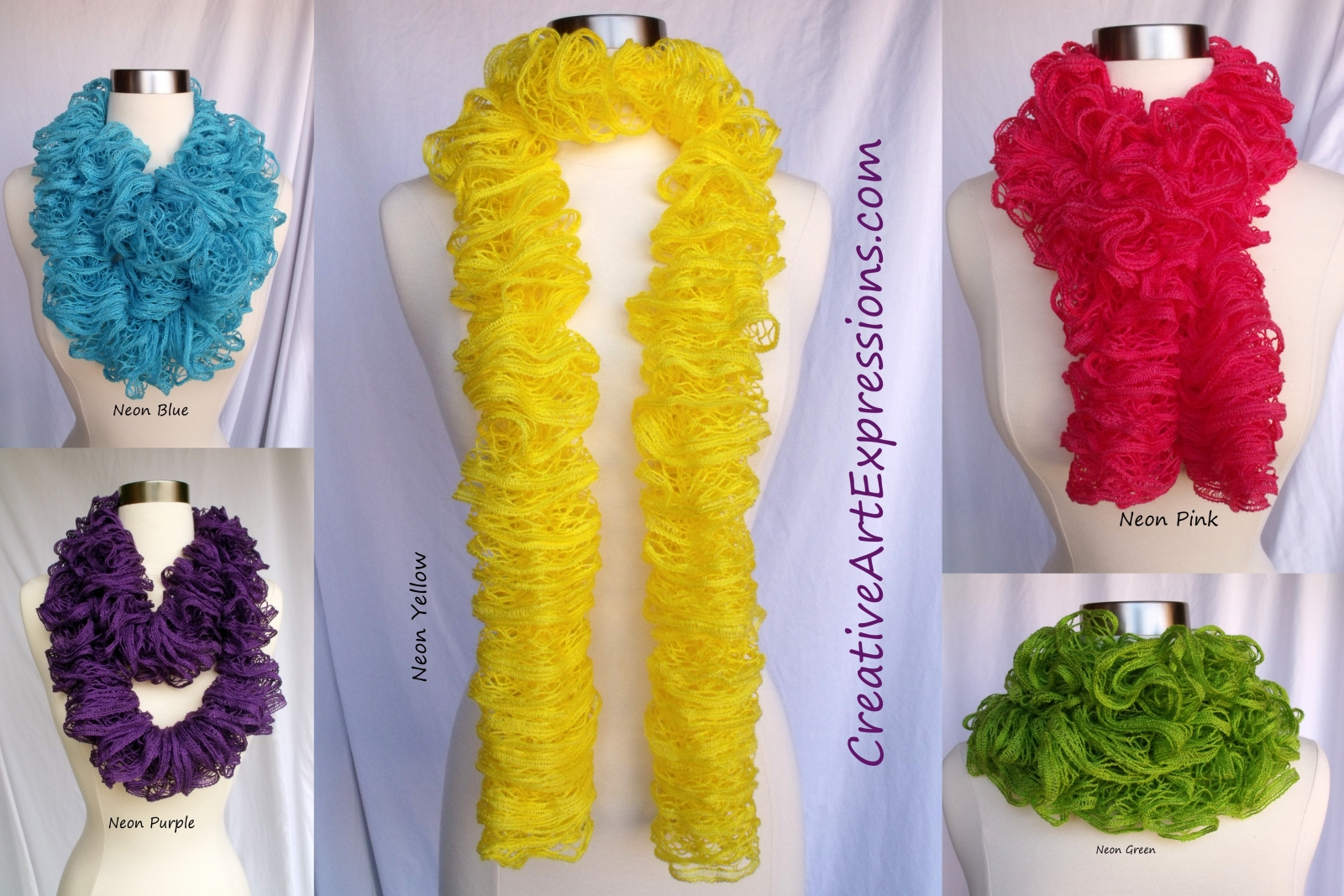 Creative Art Expressions Hand Knitted Neon Ruffle Scarves