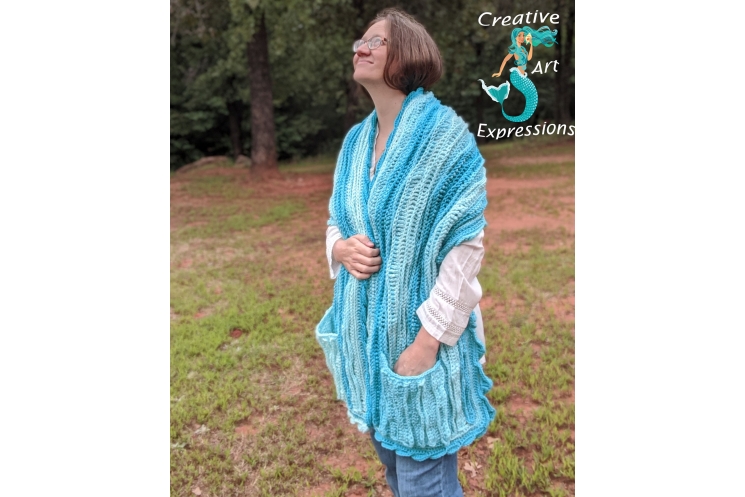 Sea Breeze Pocket Shawl Long in Aqua Seas