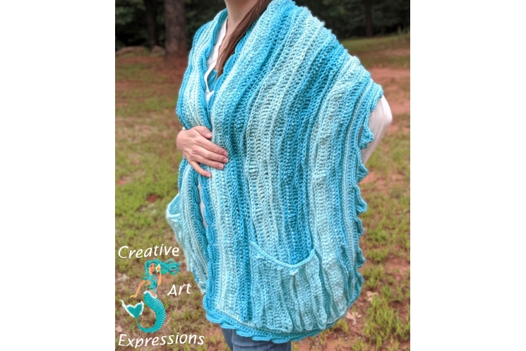 Sea Breeze Pocket Shawl Long in Aqua Seas