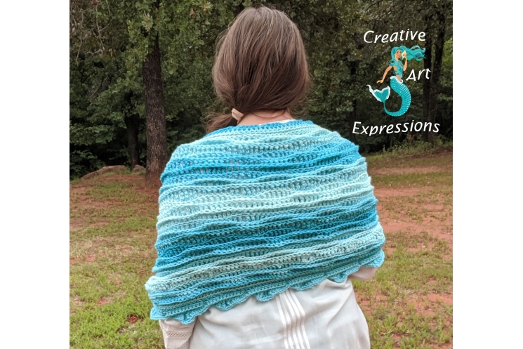 Sea Breeze Pocket Shawl Long in Aqua Seas