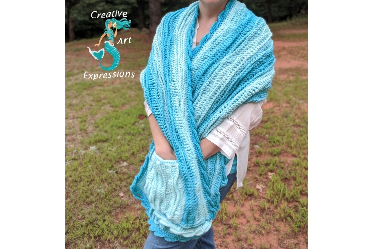 Sea Breeze Pocket Shawl Long in Aqua Seas