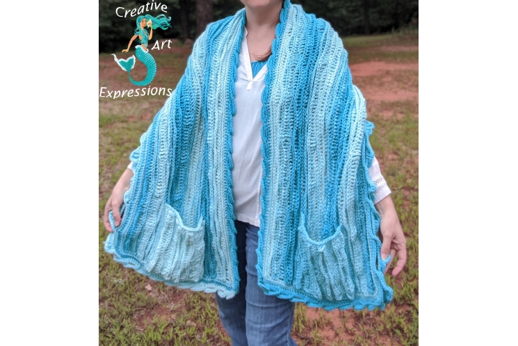 Sea Breeze Pocket Shawl Long in Aqua Seas