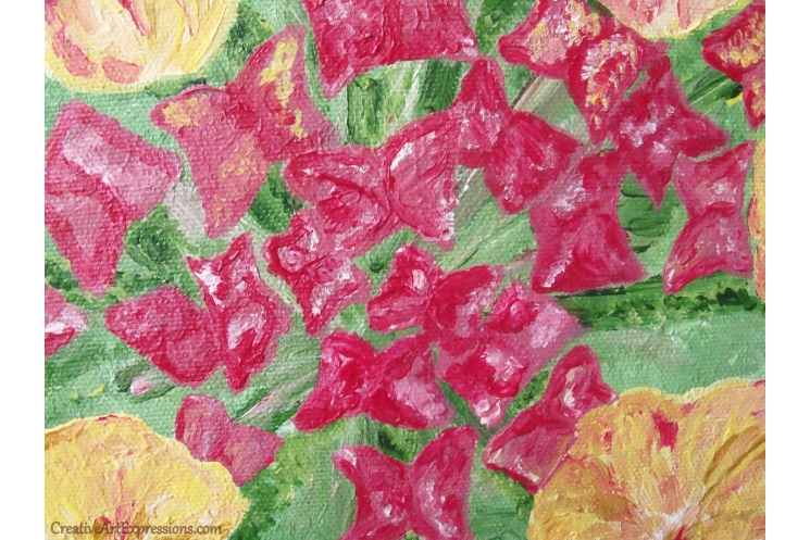 Hand Painted Lantana In Bloom Acrylic Painting