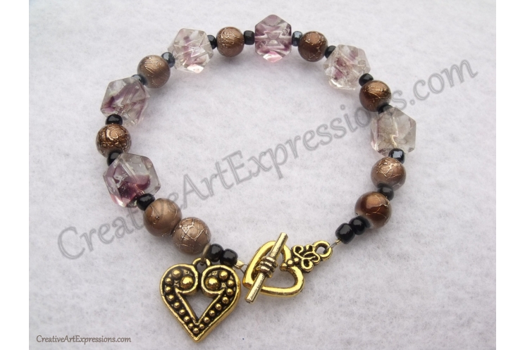 Creative Art Expressions Handmade Mahogany Blue & Gold Bracelet Jewelry