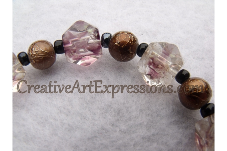 Creative Art Expressions Handmade Mahogany Blue & Gold Bracelet Jewelry