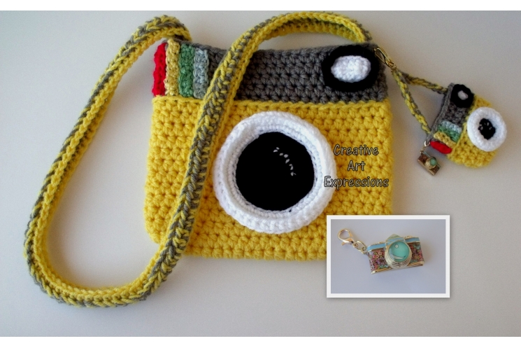 Yellow Camera Purse Crocheted