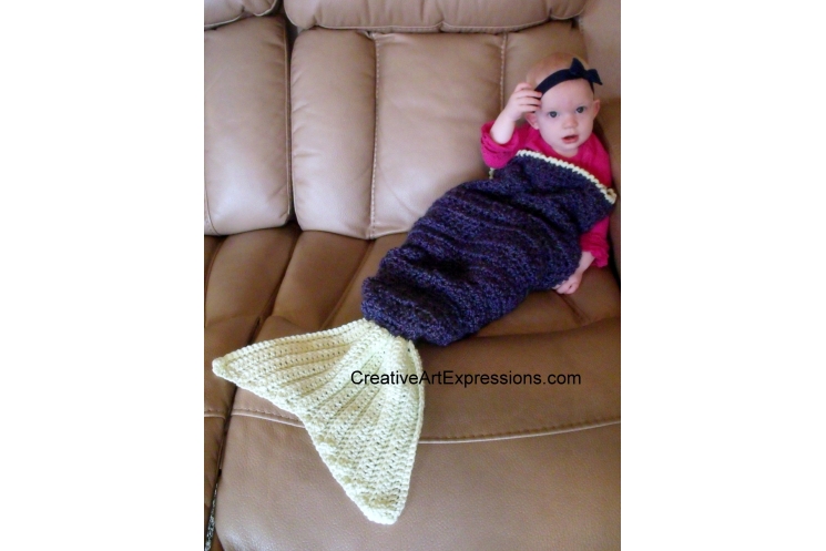 Hand Crocheted Purple & Green Baby Mermaid Blanket