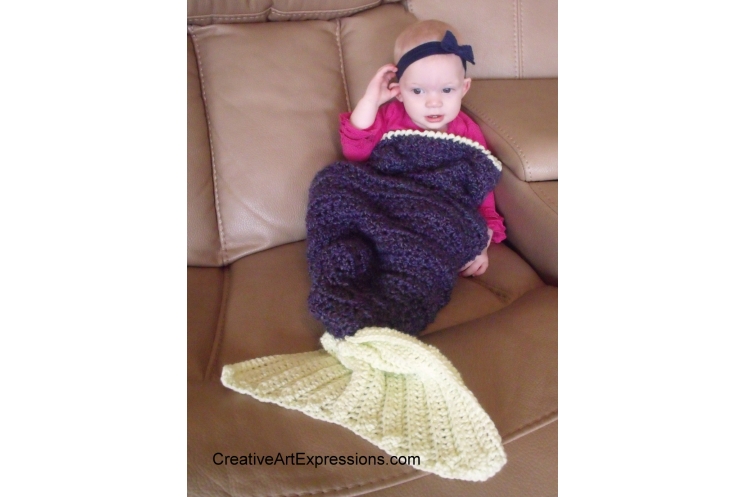Hand Crocheted Purple & Green Baby Mermaid Blanket