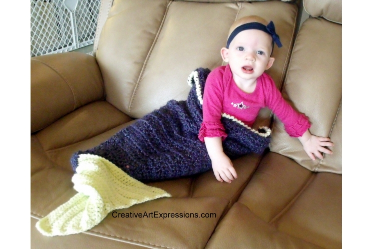 Hand Crocheted Purple & Green Baby Mermaid Blanket