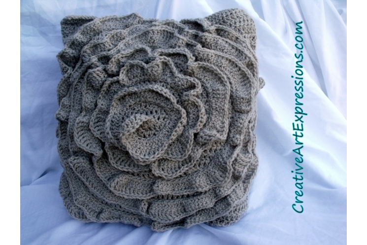 Creative Art Expressions Hand Crocheted Mist Rose Pillow