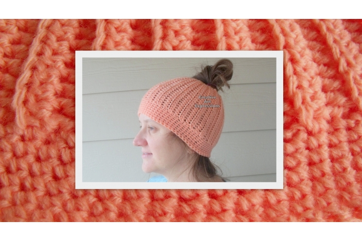 Adult Teen Messy Bun Hat in Coral