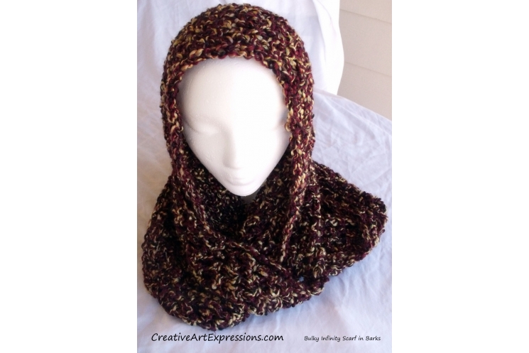 Hand Crocheted Barks Bulky Infinity Scarf