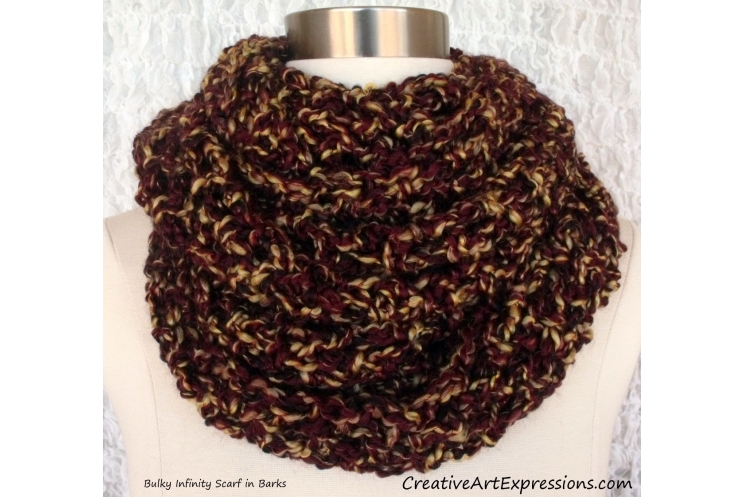 Hand Crocheted Barks Bulky Infinity Scarf
