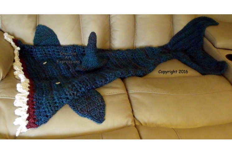 Blue Green Shark Blanket Child Crocheted