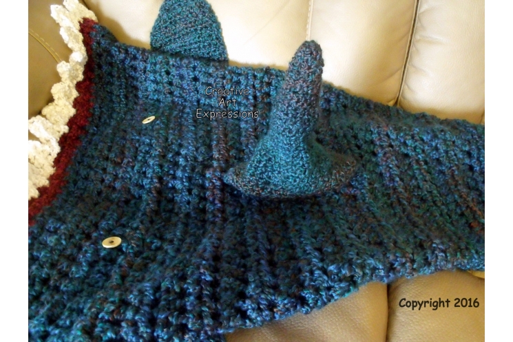 Blue Green Shark Blanket Child Crocheted