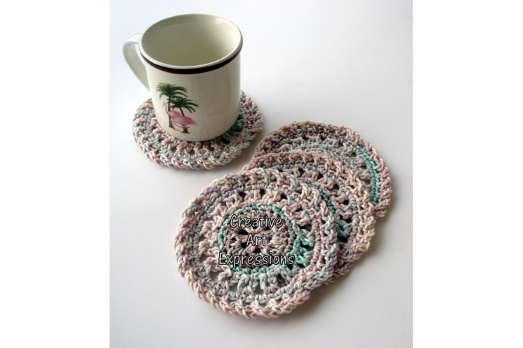 Pastel Pink Crocheted Round Cotton Coasters
