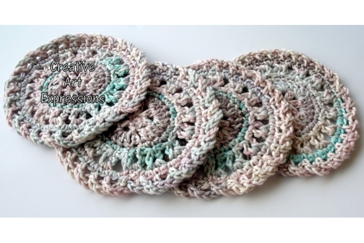 Pastel Pink Crocheted Round Cotton Coasters