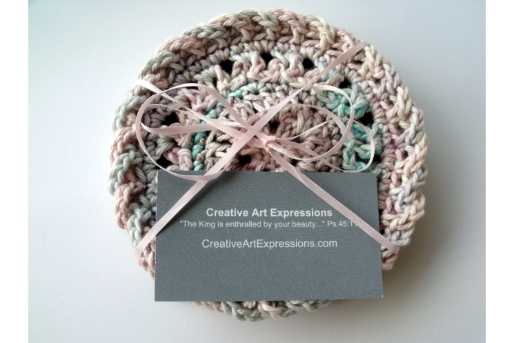 Pastel Pink Crocheted Round Cotton Coasters