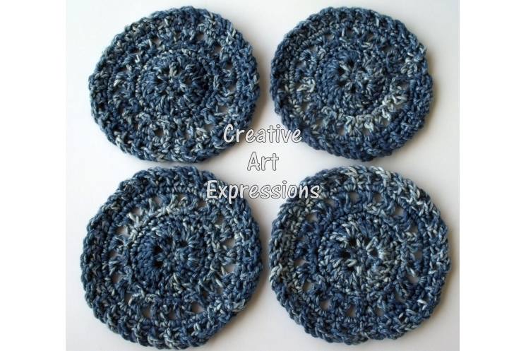 Blue Denim Crocheted Cotton Coasters