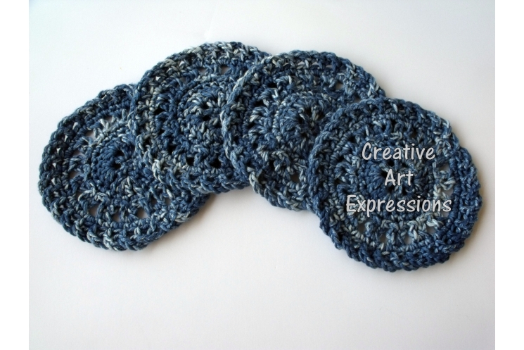 Blue Denim Crocheted Cotton Coasters