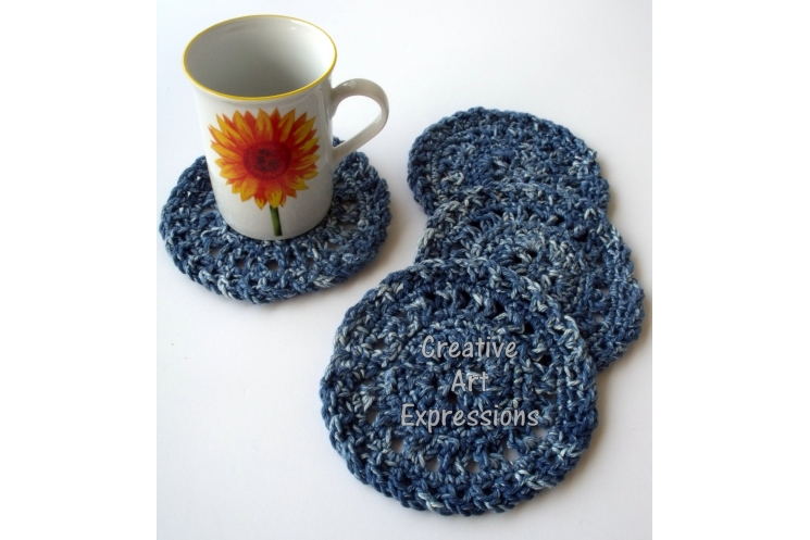 Blue Denim Crocheted Cotton Coasters