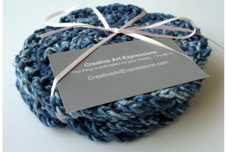 Blue Denim Crocheted Cotton Coasters