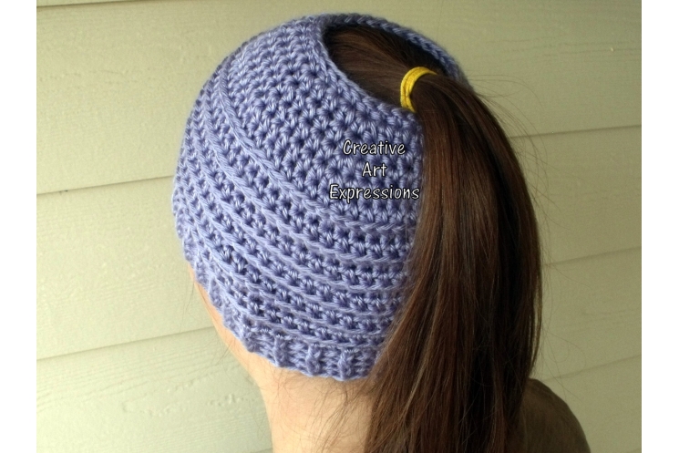 Lavender Purple Messy Bun Hat Beanie, Pony Tail Hat
