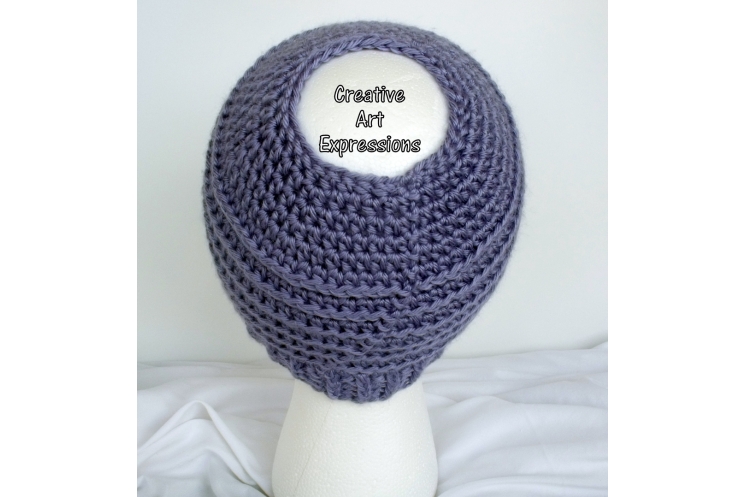Lavender Purple Messy Bun Hat Beanie, Pony Tail Hat