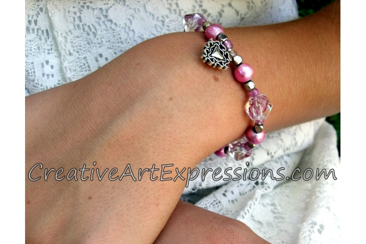 Creative Art Expressions Handmade Pink & Silver Bracelet Jewelry