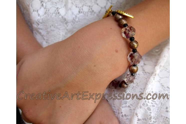 Creative Art Expressions Handmade Mahogany Blue & Gold Bracelet Jewelry