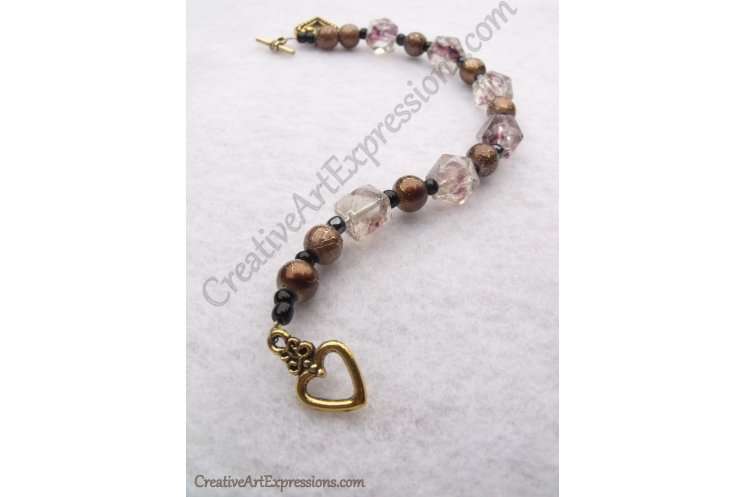 Creative Art Expressions Handmade Mahogany Blue & Gold Bracelet Jewelry