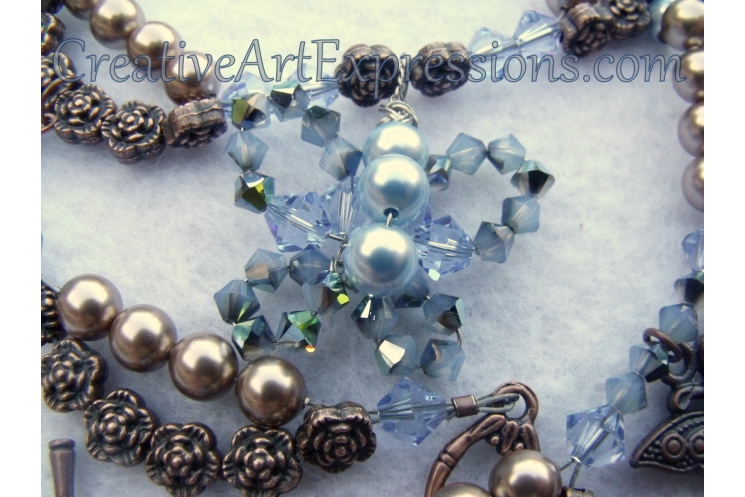 Blue & Bronze Pearl Butterfly Necklace