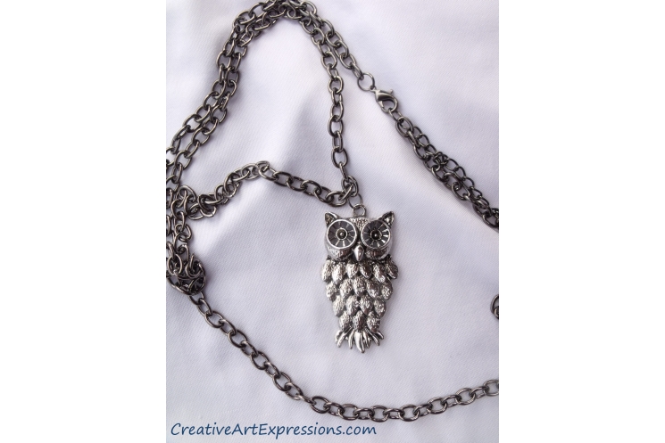 Creative Art Expressions Handmade Antique Silver Owl Necklace Jewelry Design