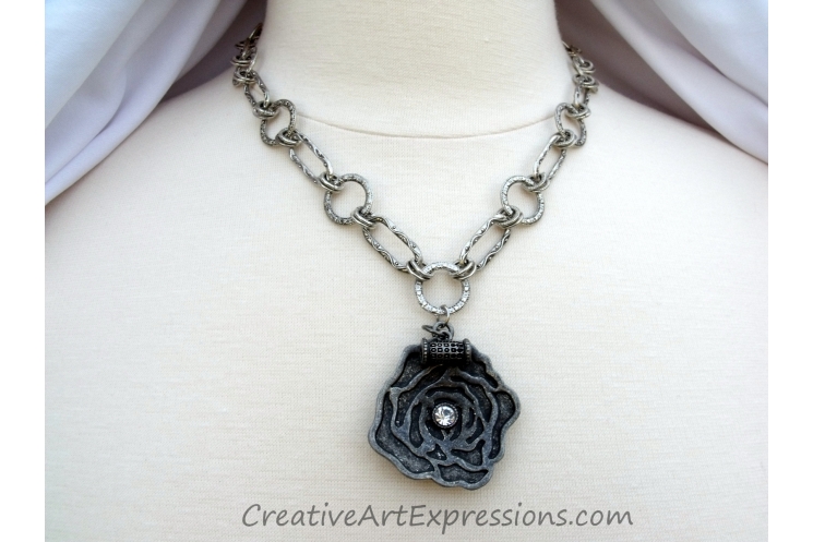 Creative Art Expressions Handmade Silver Rose Necklace