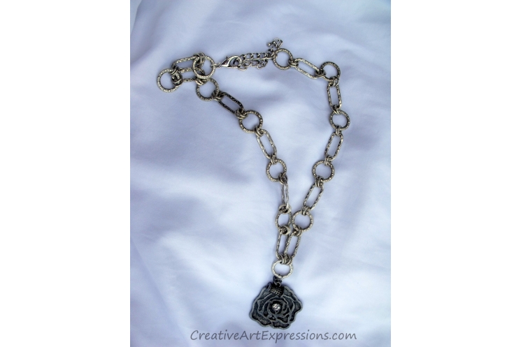 Creative Art Expressions Handmade Silver Rose Necklace