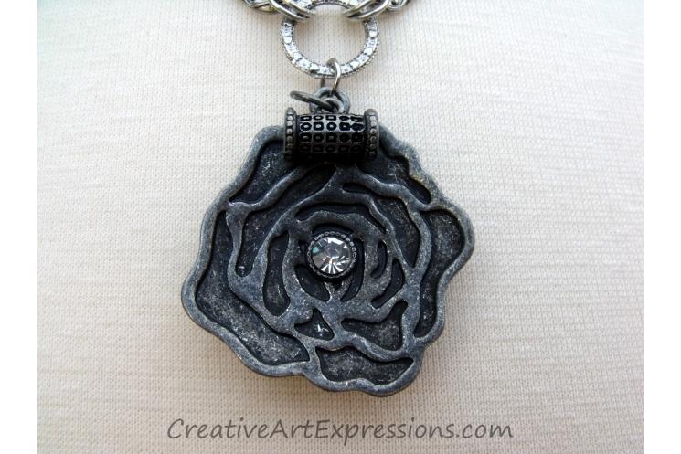 Creative Art Expressions Handmade Silver Rose Necklace