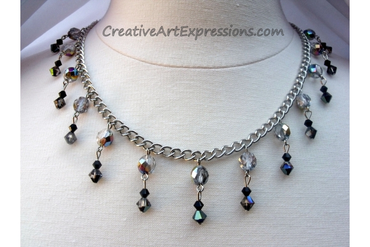 Creative Art Expressions Black & Silver Crystal Necklace & Earring Set Jewelry D