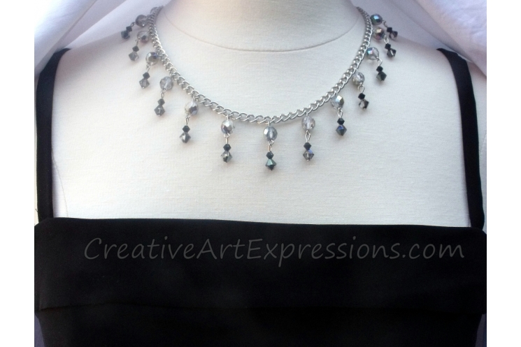 Black & Silver Crystal Necklace & Earring Set Jewelry Design