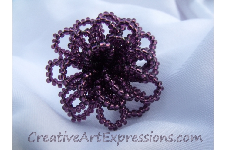 Creative Art Expressions Handmade Amethyst Seed Bead Flower Ring Jewelry Design