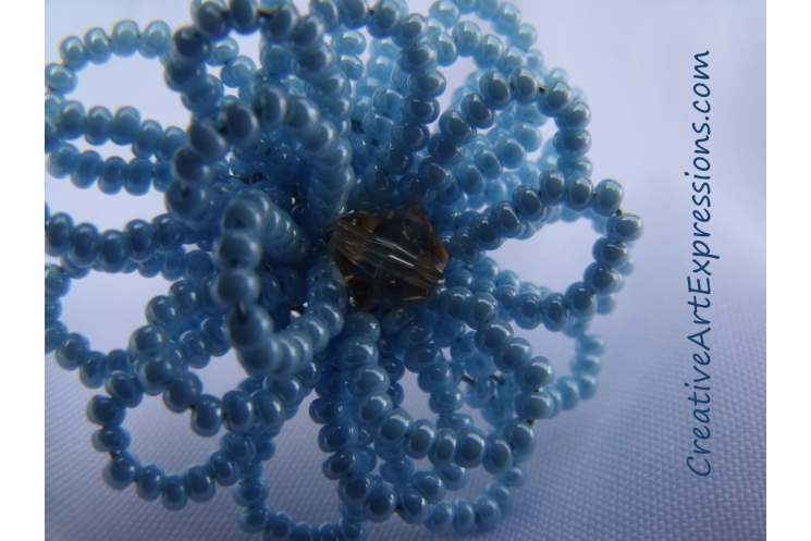 Creative Art Expressions Handmade Baby Blue Seed Bead Flower Ring Jewelry