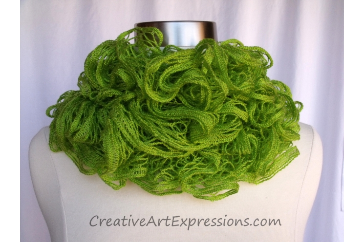 Creative Art Expressions Hand Knitted Neon Green Ruffle Scarf