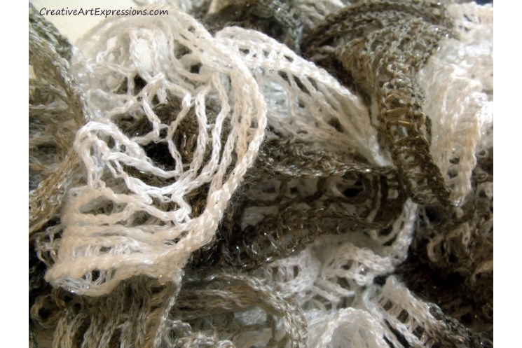 Hand Knitted White Gray & Brown Ruffle Scarf