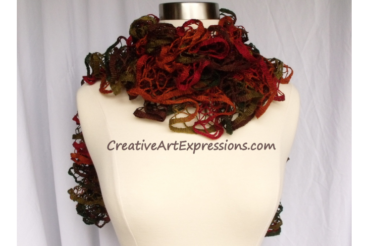 Creative Art Expressions Hand Knitted Autumn Ruffle Scarf