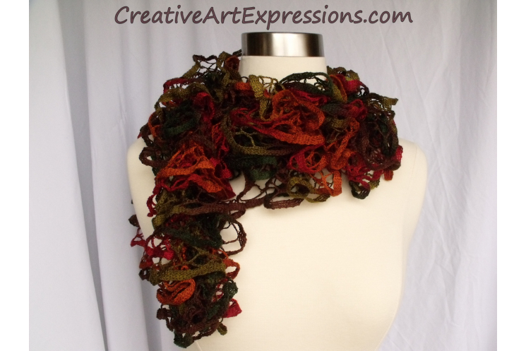 Creative Art Expressions Hand Knitted Autumn Ruffle Scarf