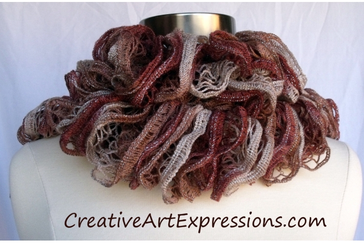 Creative Art Expressions Hand Knit Russet Ruffle Scarf