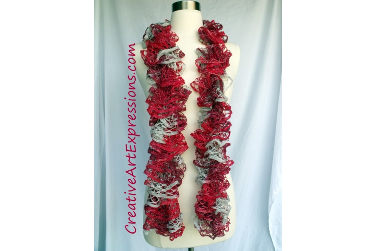 Creative Art Expressions Hand Knitted Crimson Christmas Ruffle Scarf